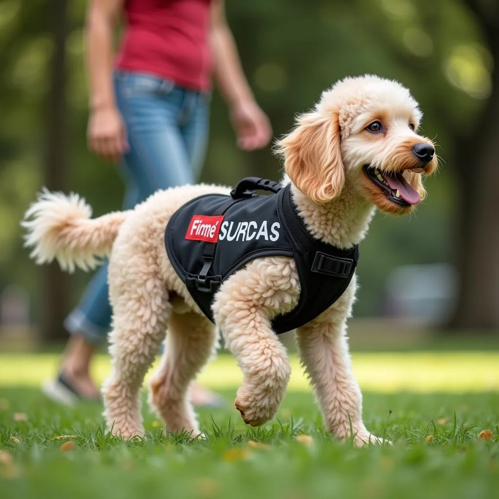 Mini Poodle Service Dog Playing Fetch