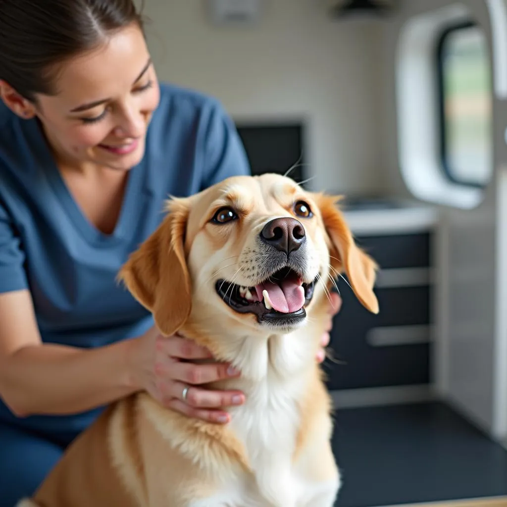 Happy Dog Receiving Mobile Dog Grooming Service in Greensboro NC