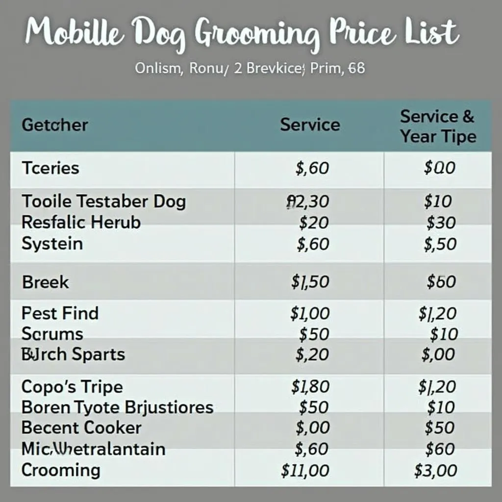 Mobile Dog Grooming Price List in Grovetown, GA