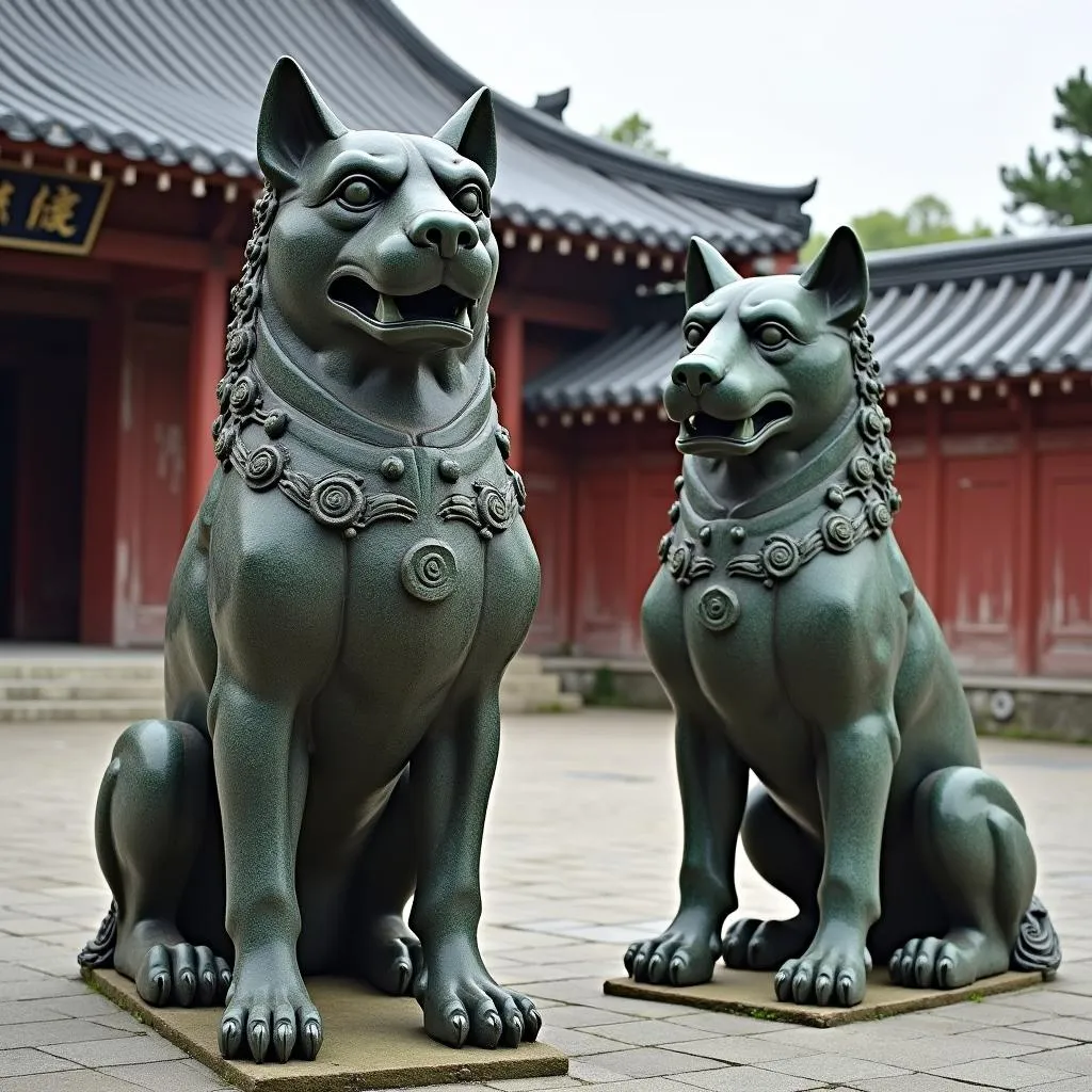 Stone Nao Dogs Standing Guard at the Imperial Citadel in Hue