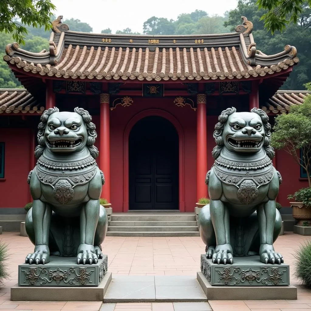 Nao Dog Statues Guarding the Temple of Literature in Hanoi