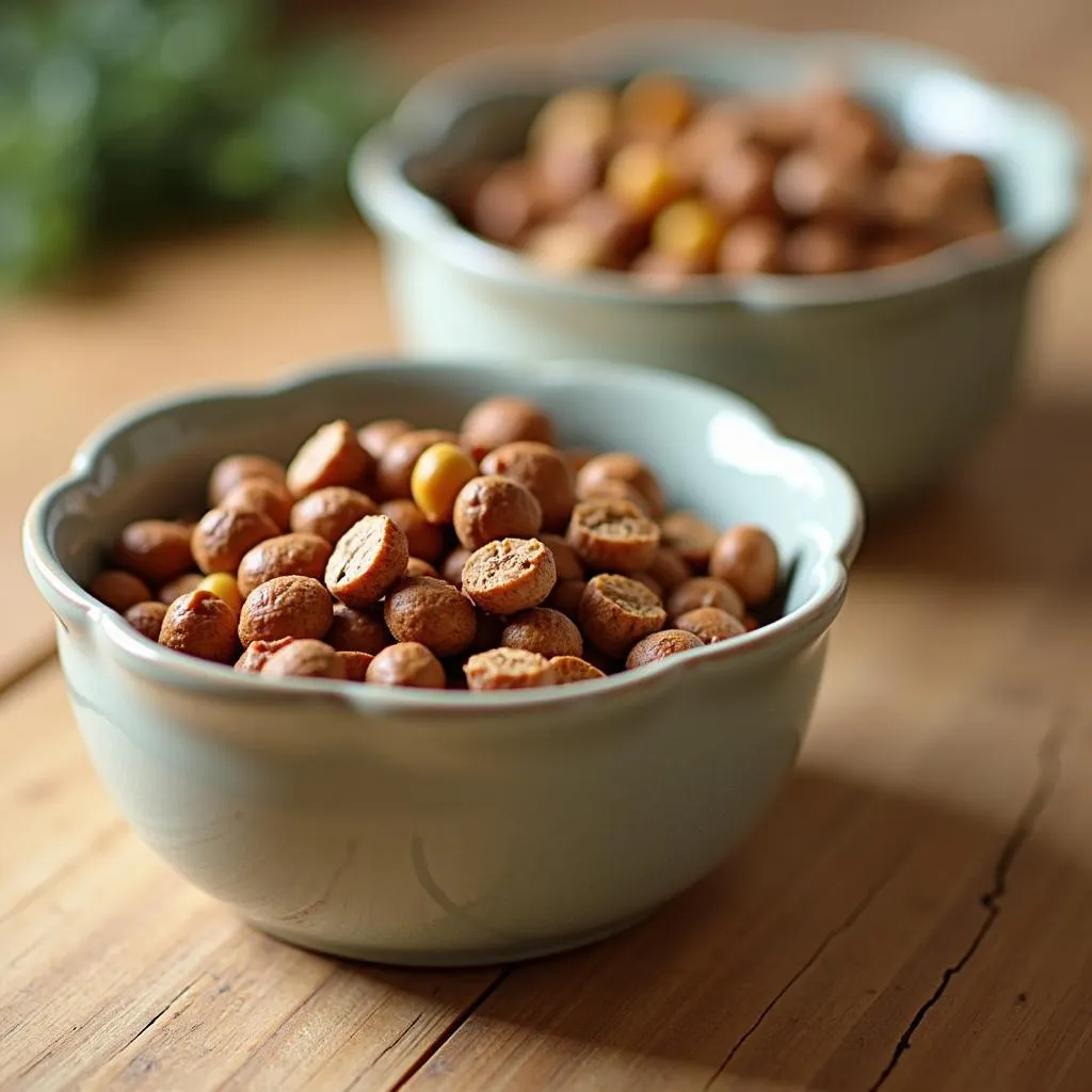 Natural Dog and Cat Food Bowls on Table