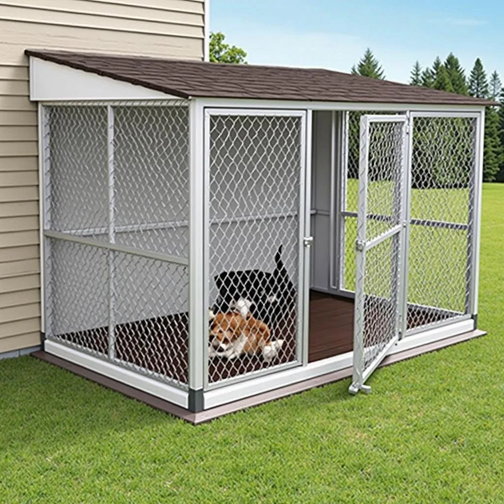 A variety of outdoor above ground dog kennels sizes