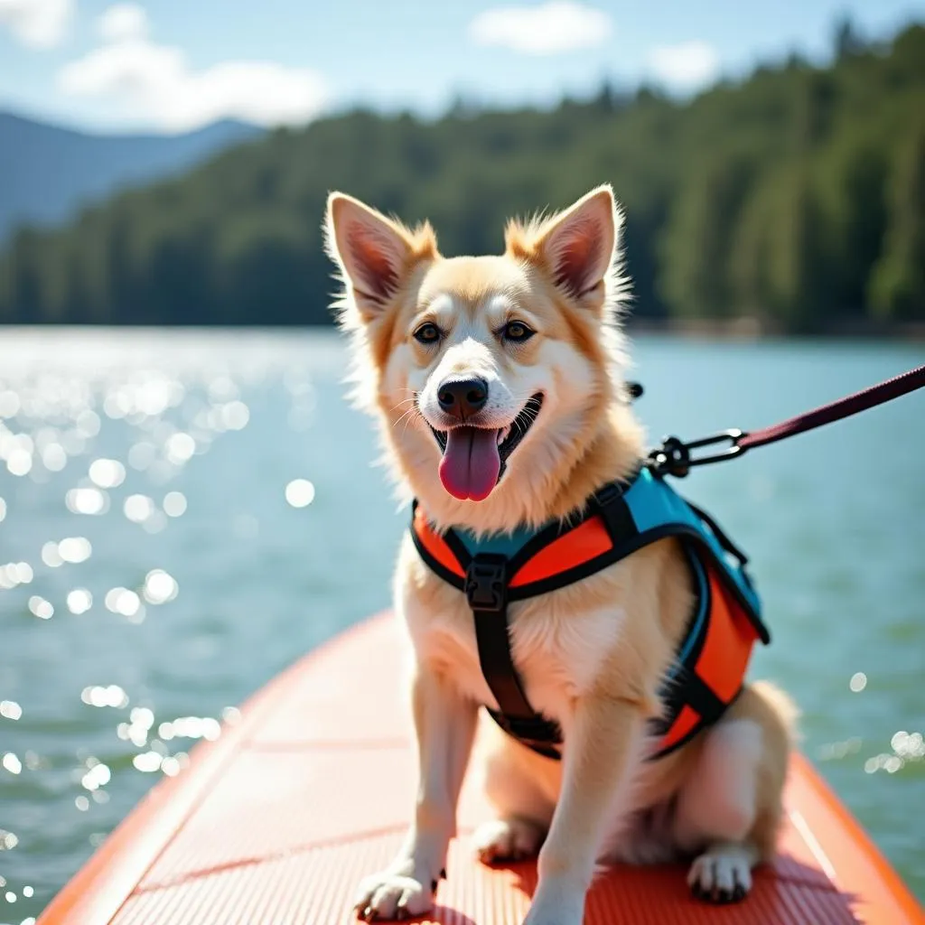 Dog on a paddleboard enjoying the water