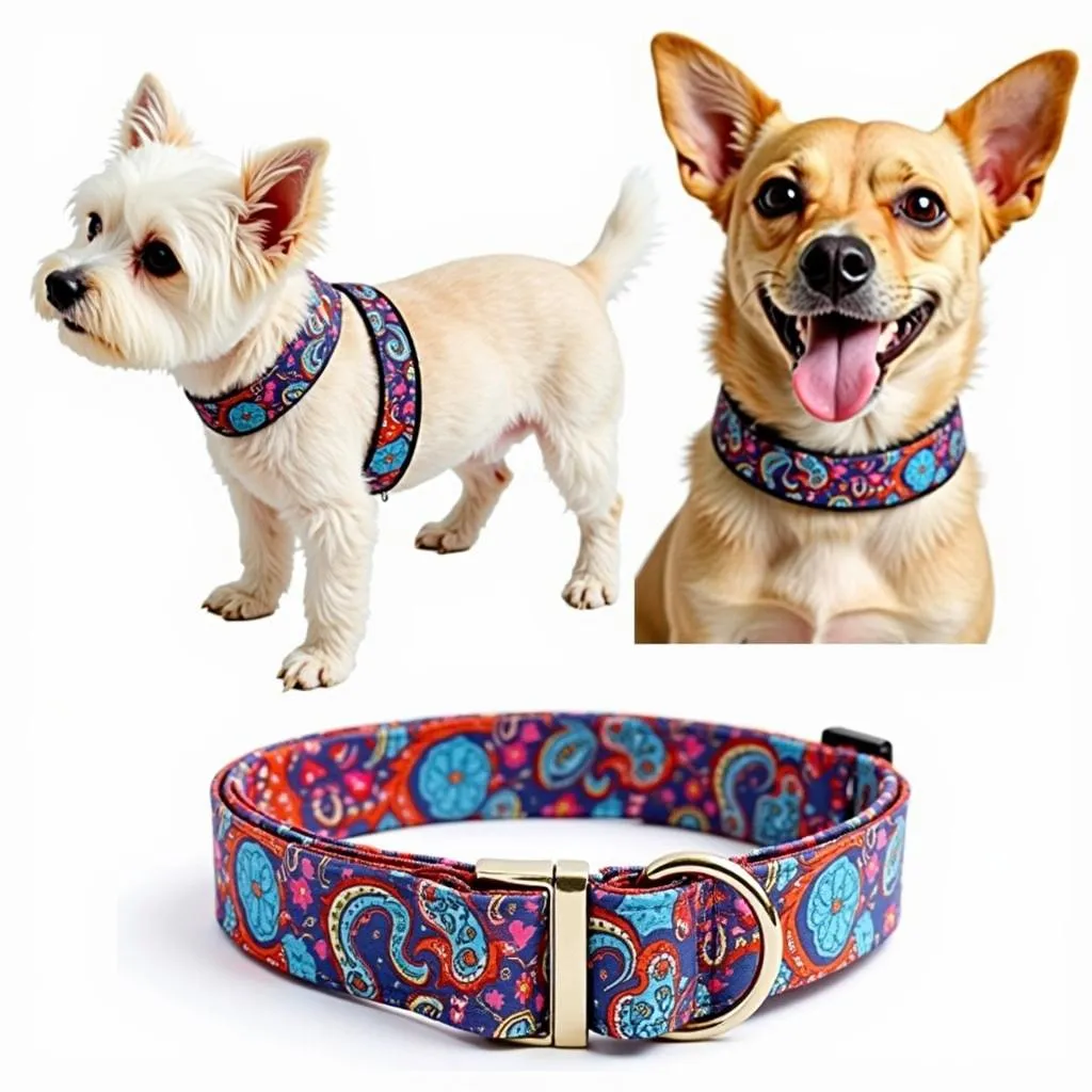 Small dog wearing a paisley dog collar