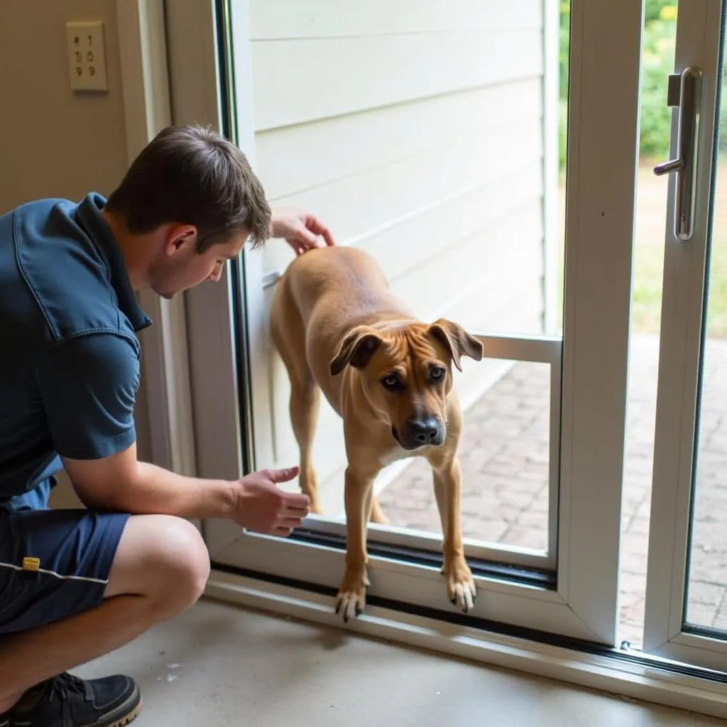 Professional patio door with built in dog door installation