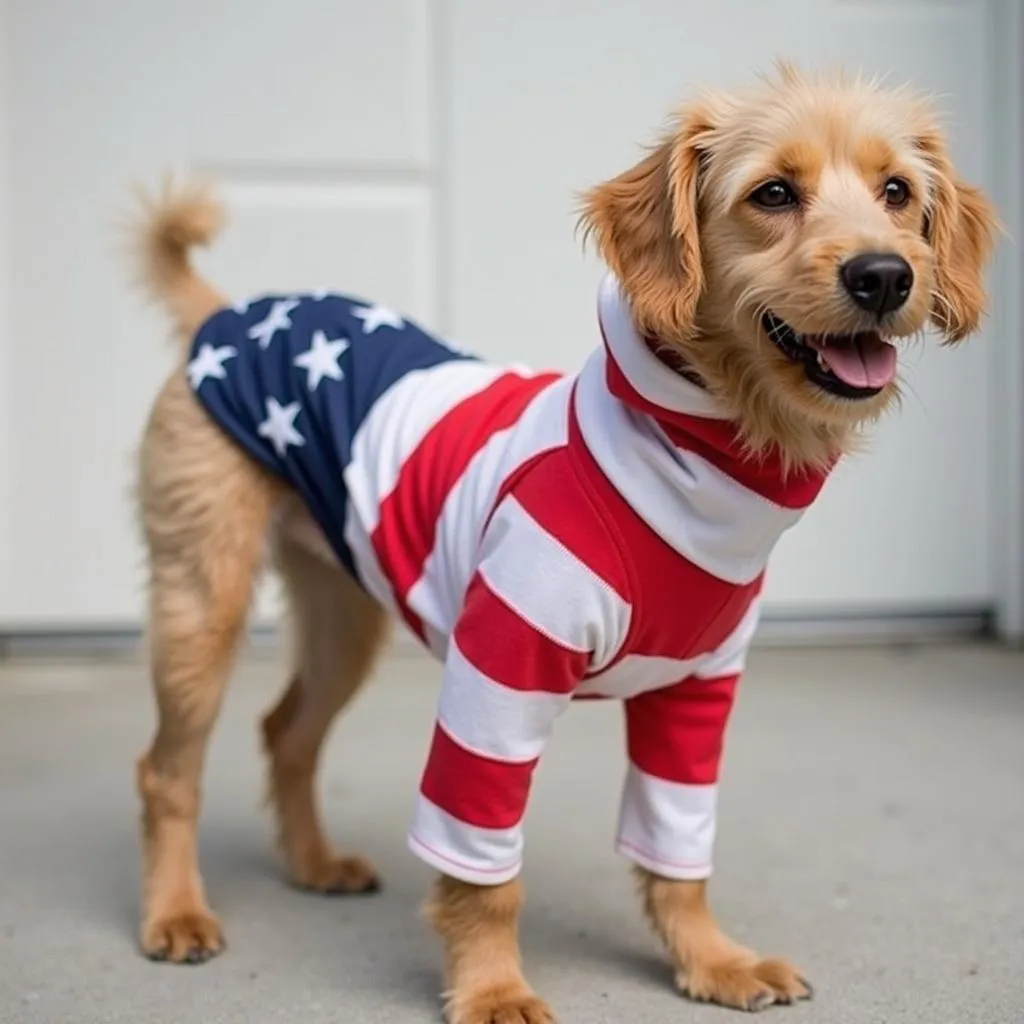 Dog Wearing Patriotic Clothes for 4th of July Celebration