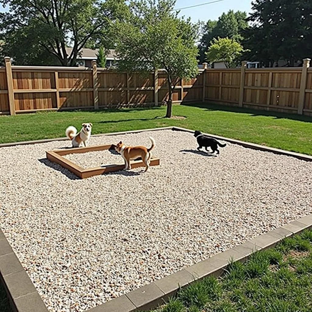 Dog play area with pea gravel