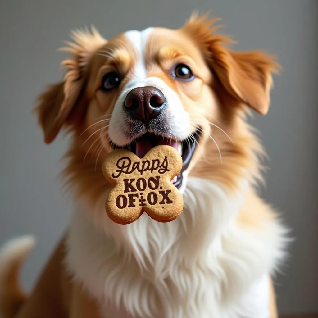 Happy dog enjoying a personalized cookie