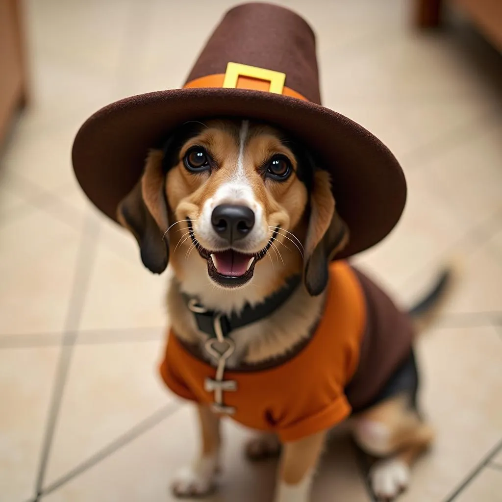 Dog in a Pilgrim Hat