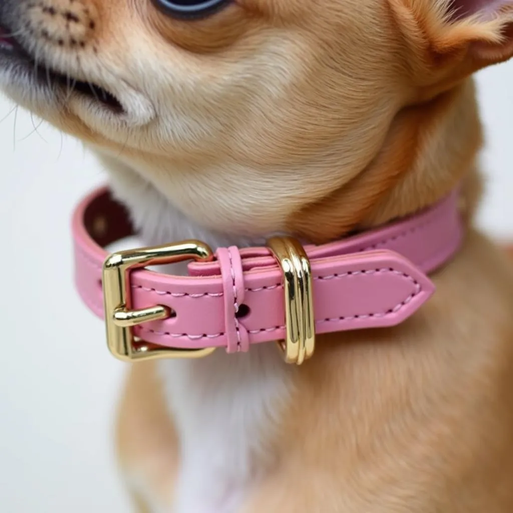 Pink Leather Dog Collar for Small Breed Dogs