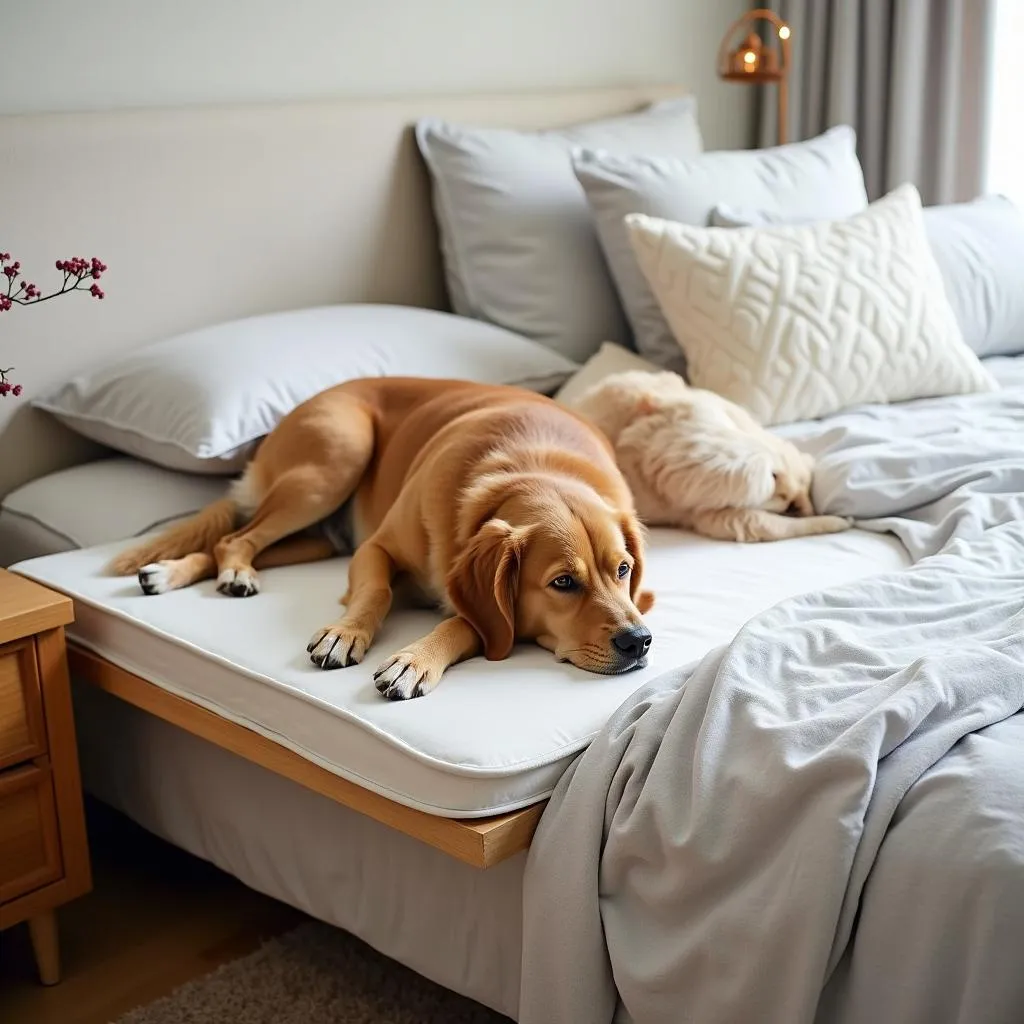 Dog bed resting on top of mattress