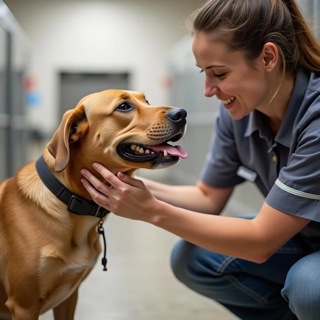 Pocatello Dog Boarding Staff Petting Dog