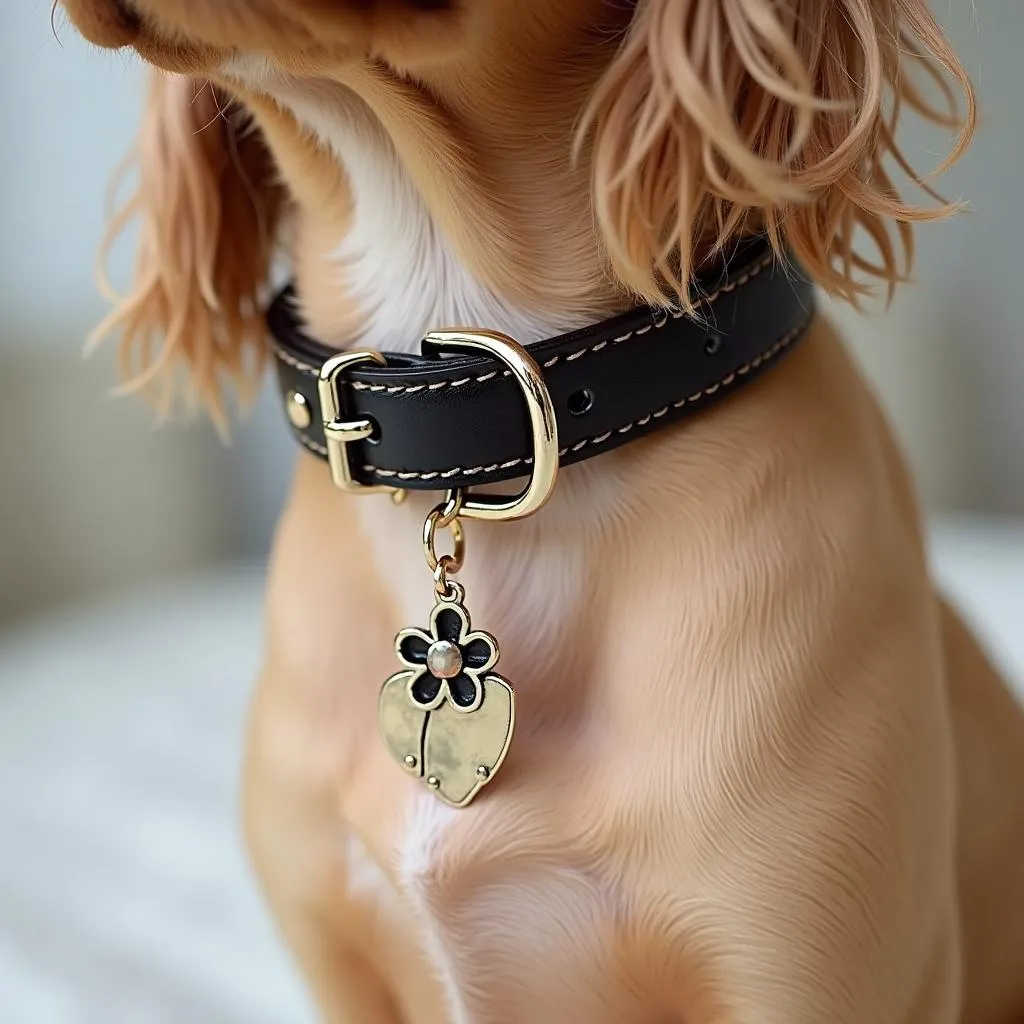 A beautiful leather collar with a delicate flower charm