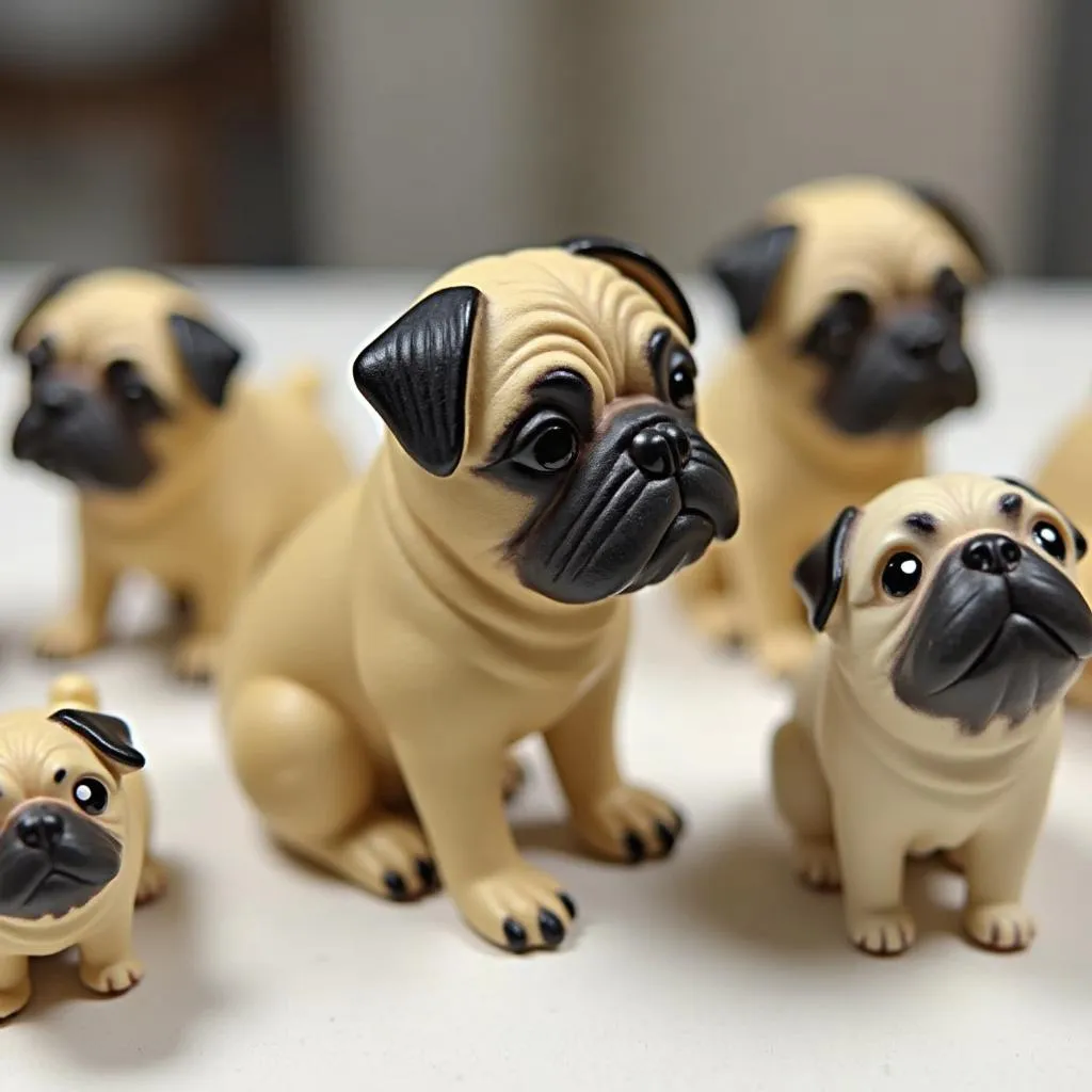 Handmade pug dog figurines can be found at art galleries, craft fairs, and online marketplaces like Etsy, offering unique and personalized gifts for pug lovers.