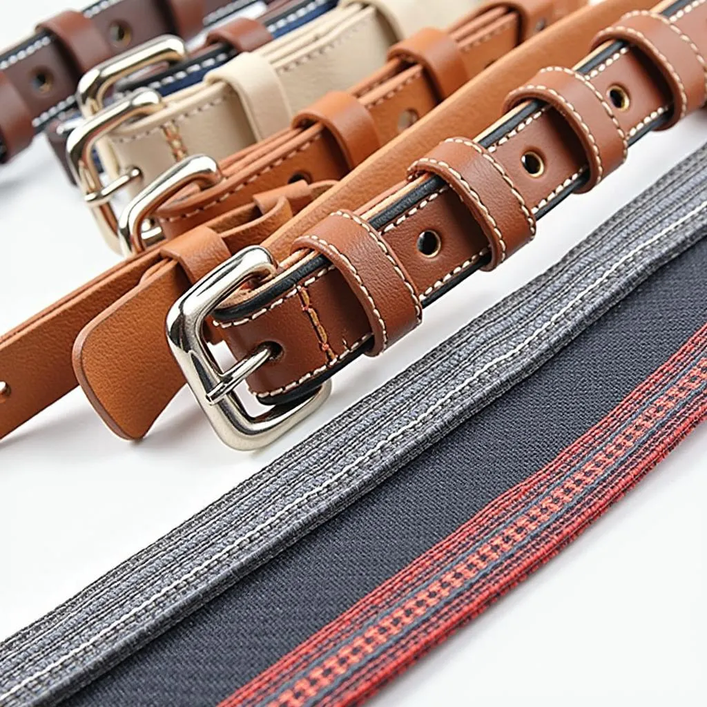 Close-up shot of various types of collar materials