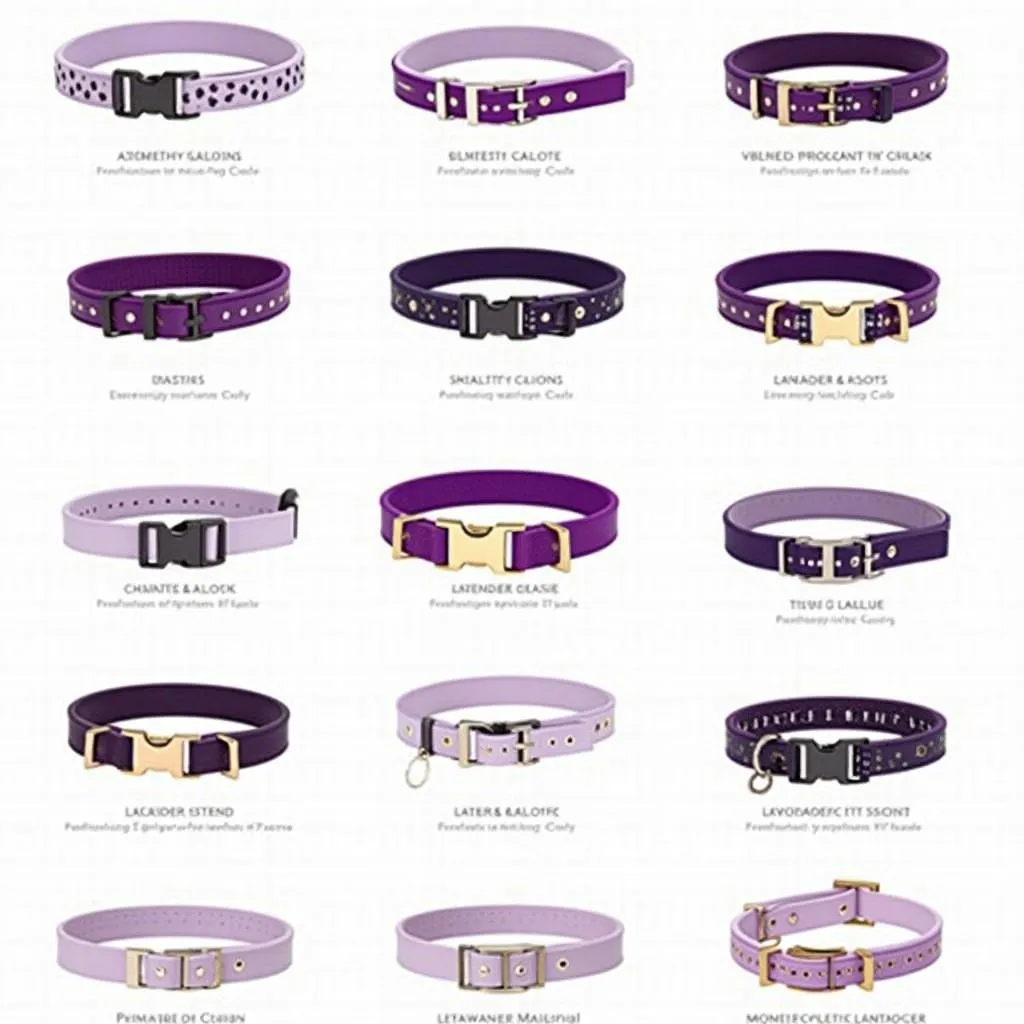 A variety of purple dog collars