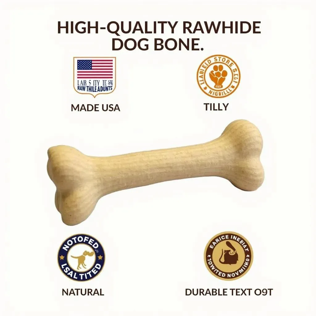 A close-up image of a rawhide dog bone made in the USA, highlighting its natural appearance and durable texture.