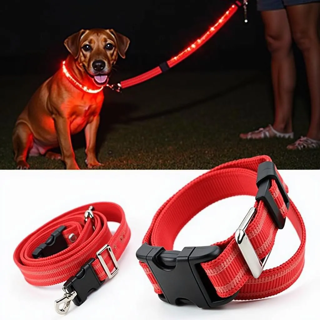 A red dog collar and leash can help keep your dog safe and visible, especially in busy areas or when walking at night.