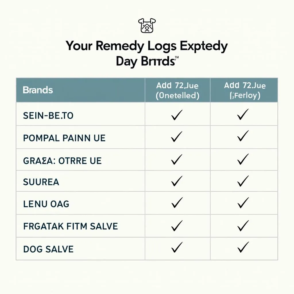 A table listing different remedy dog salve brands and their prices