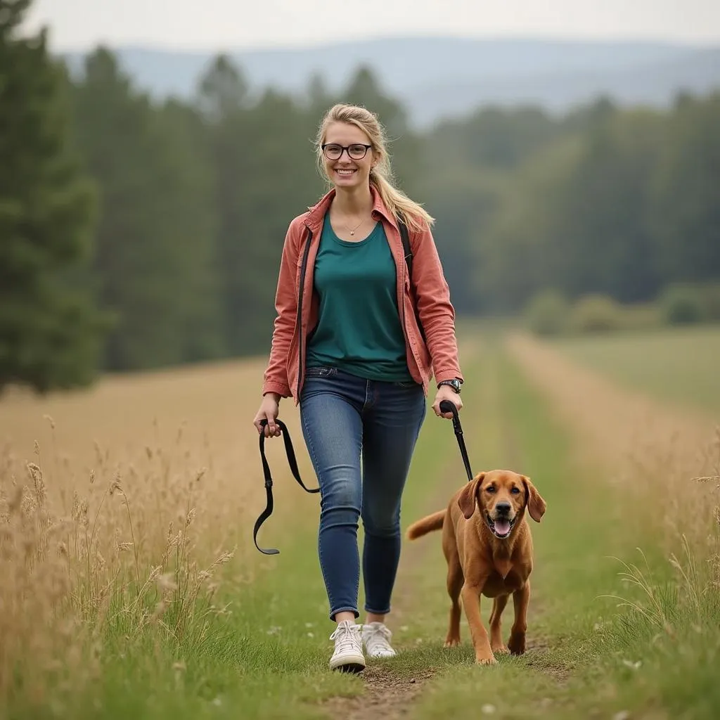 Woman Walking Her Rescued Dog