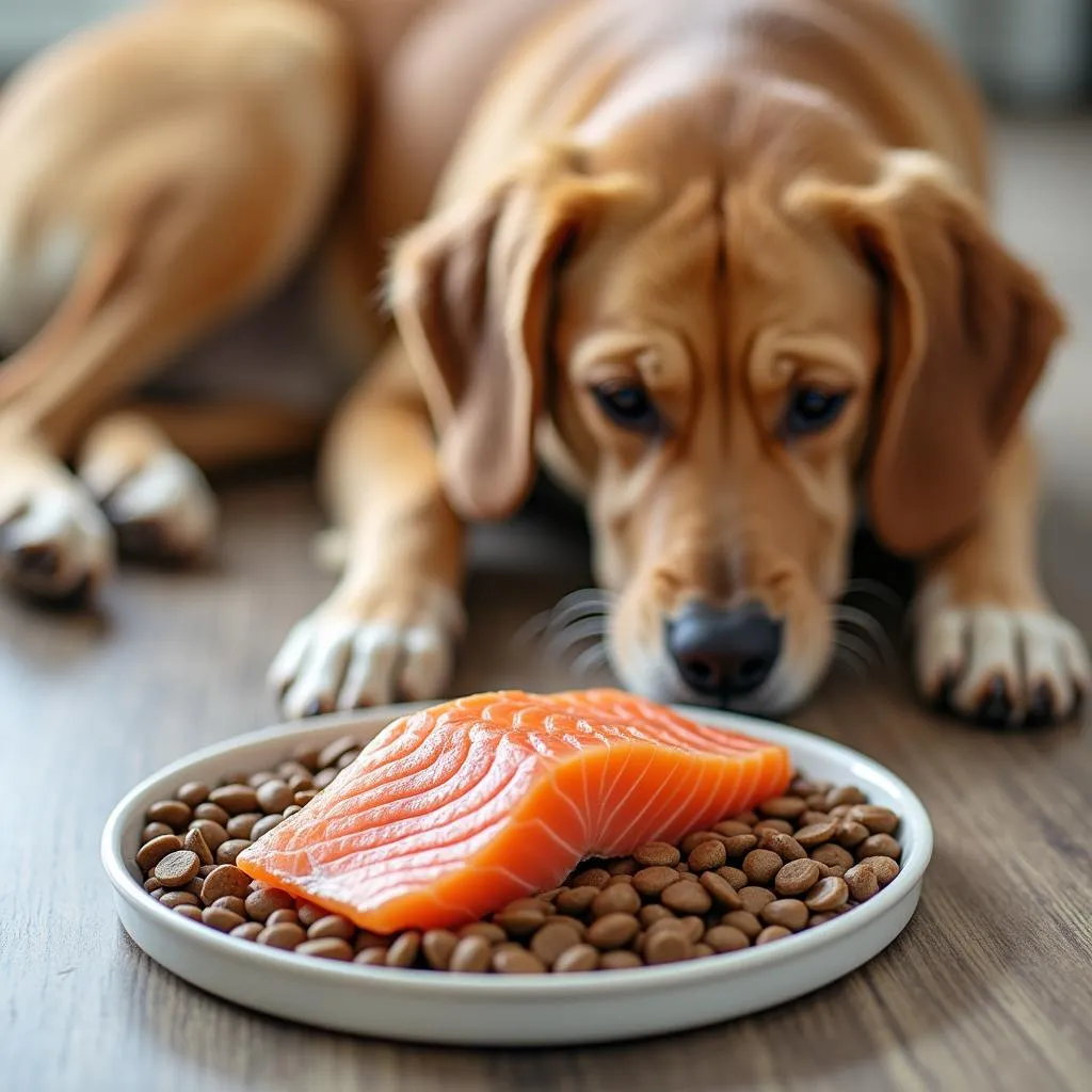 Dog food enriched with salmon for omega-3 fatty acids