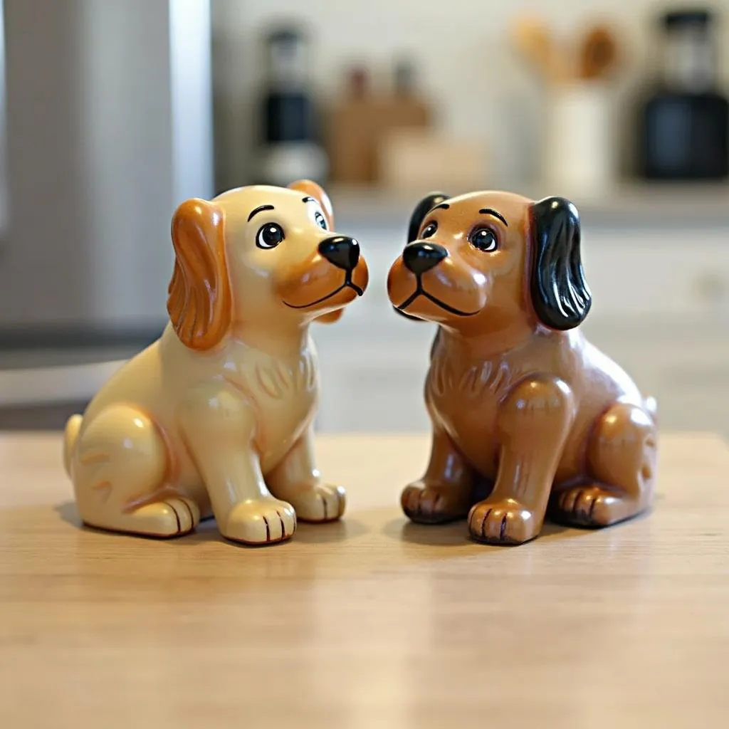 Adorable Salt and Pepper Dog Shakers on a Kitchen Counter