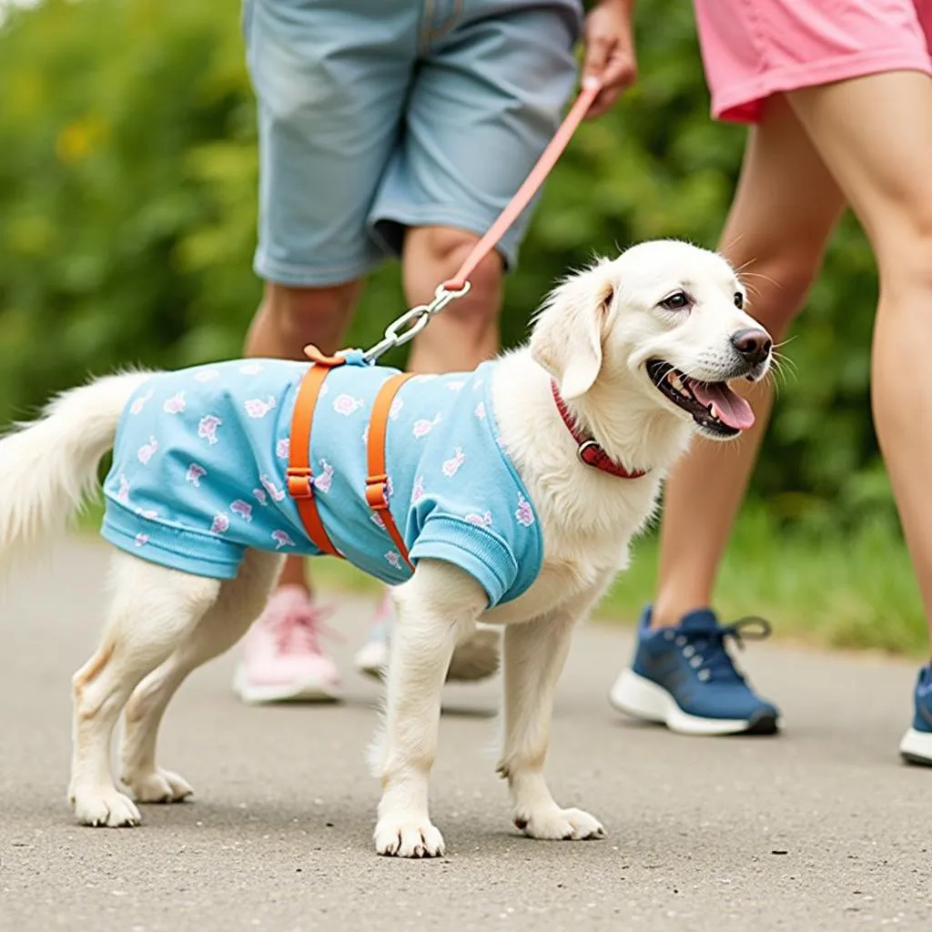 Dog wearing salty dog shorts