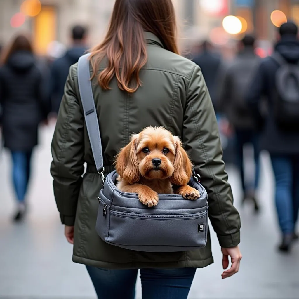 Dog carrying shoulder bag for safe travels in the city