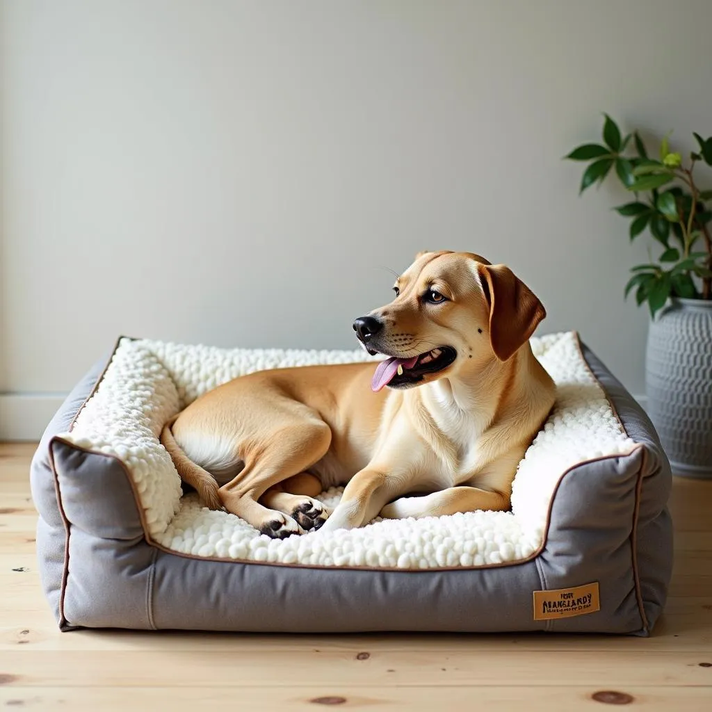 A dog resting comfortably in a shredded memory foam dog bed, enjoying a peaceful afternoon