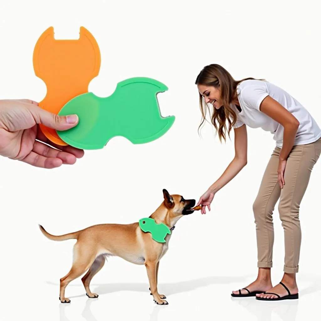 A dog owner using a silicone treat pouch during a training session