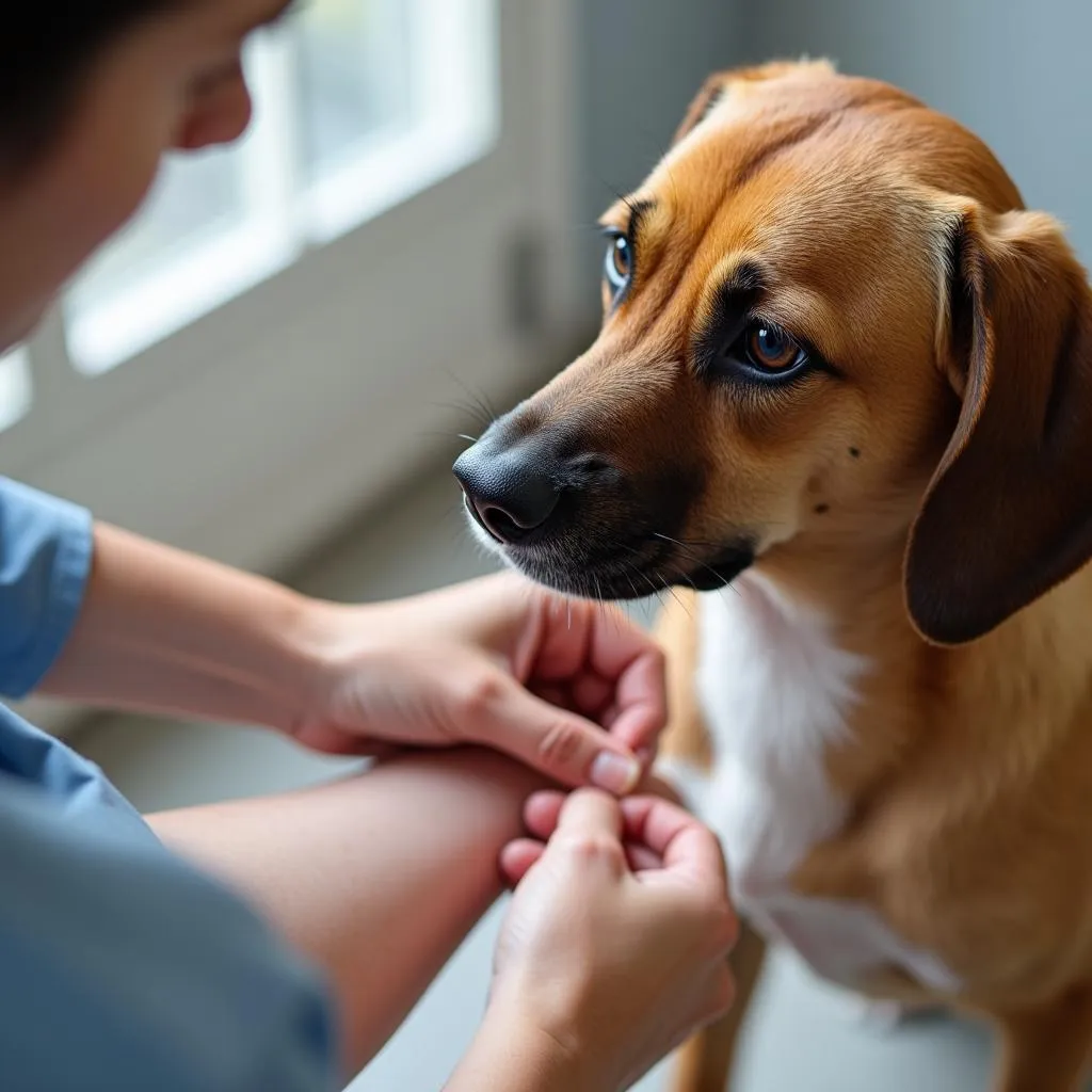 Dog staple removal by vet