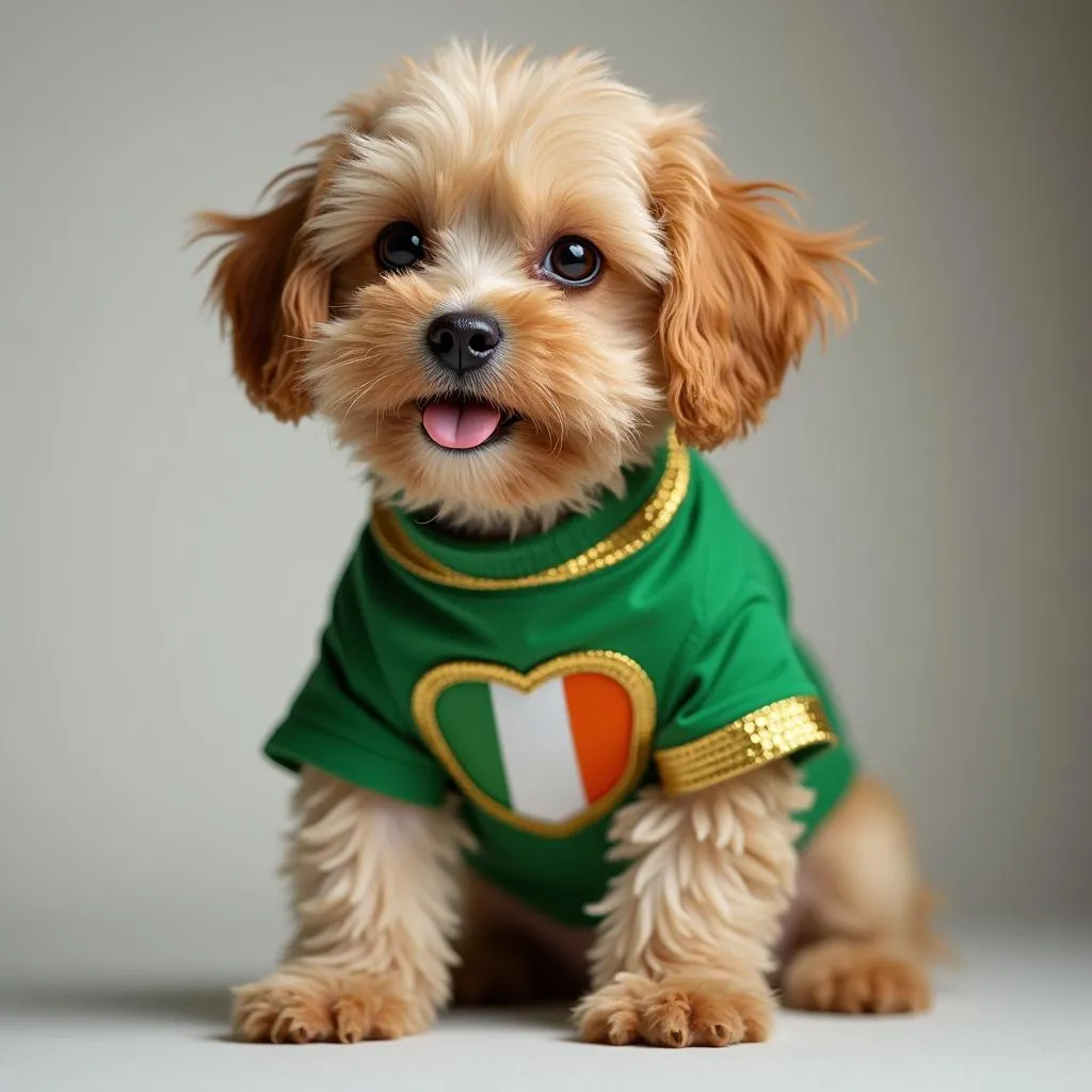 Dog Wearing a St. Patrick's Day Irish Flag Shirt