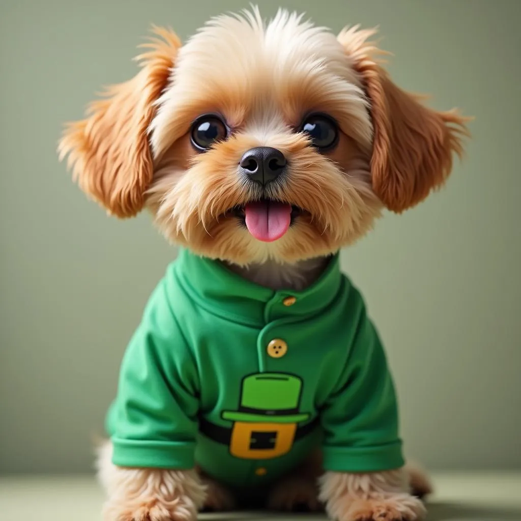 Dog Wearing a St. Patrick's Day Leprechaun Shirt