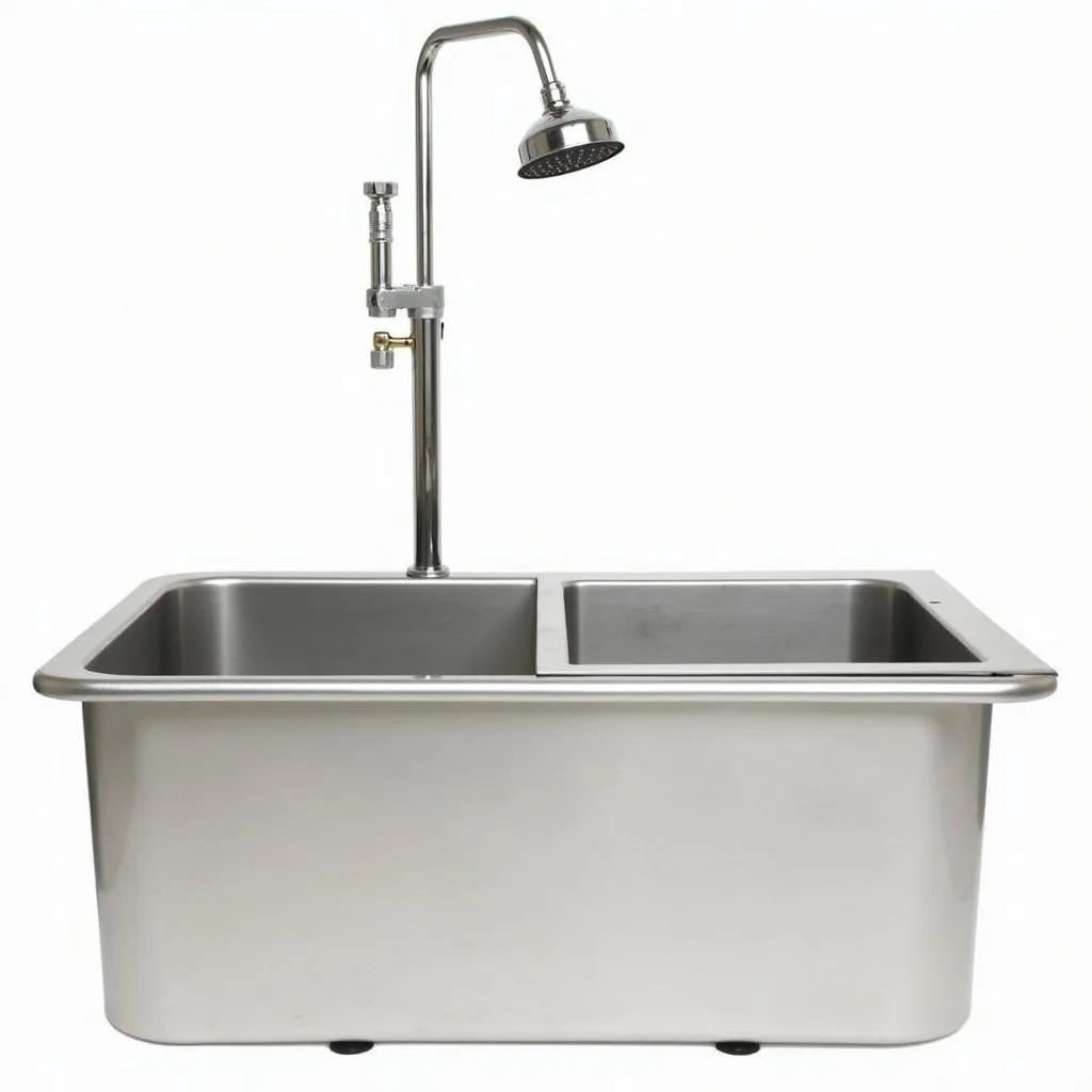 Stainless steel dog grooming tub with removable shower head and drain valve