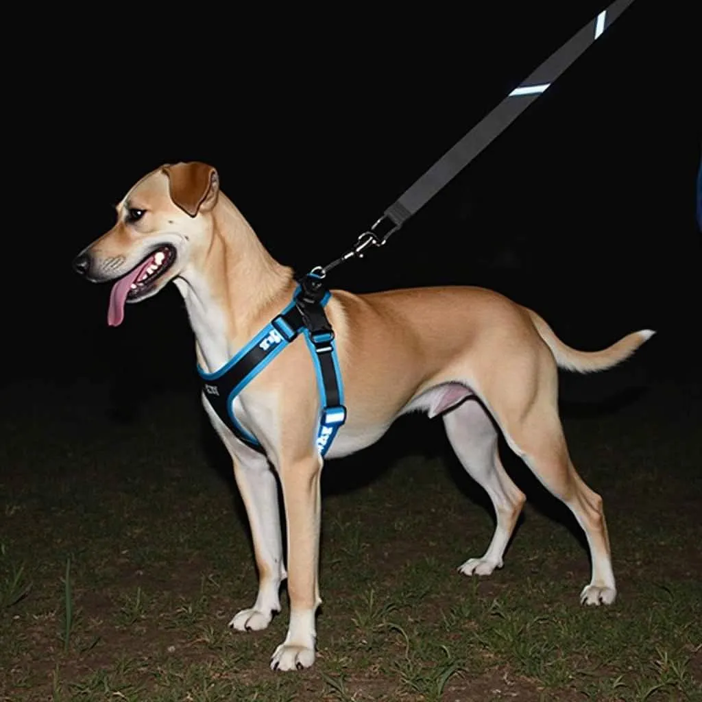 Dog walking safely at night with a step-in harness