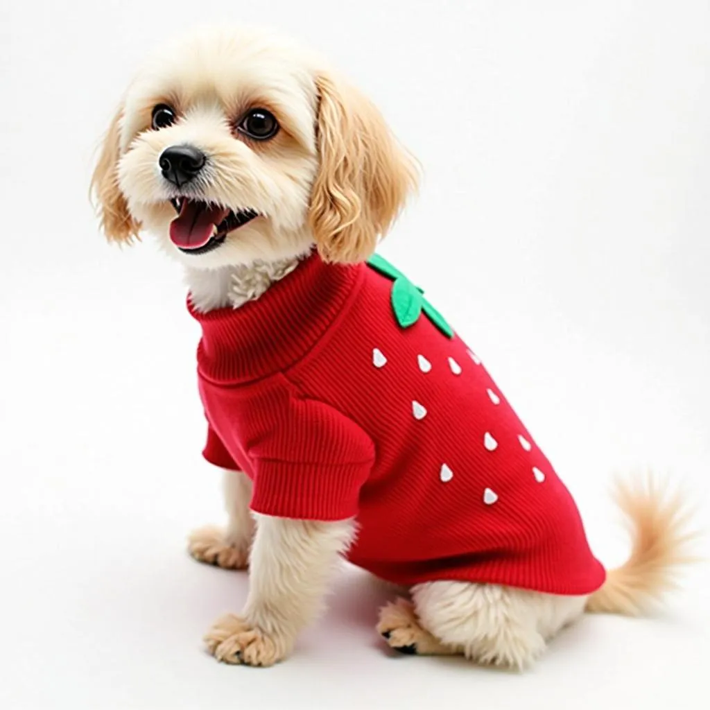 Red Strawberry Dog Sweater on a Cute Dog