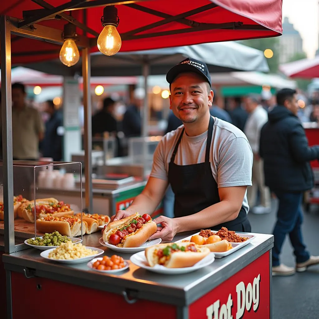 Tabletop Hot Dog Cart Setup: A Clean and Safe Food Vending Environment