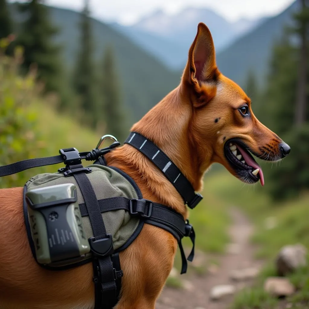 Tactical dog harness with reflective strips for hiking adventures