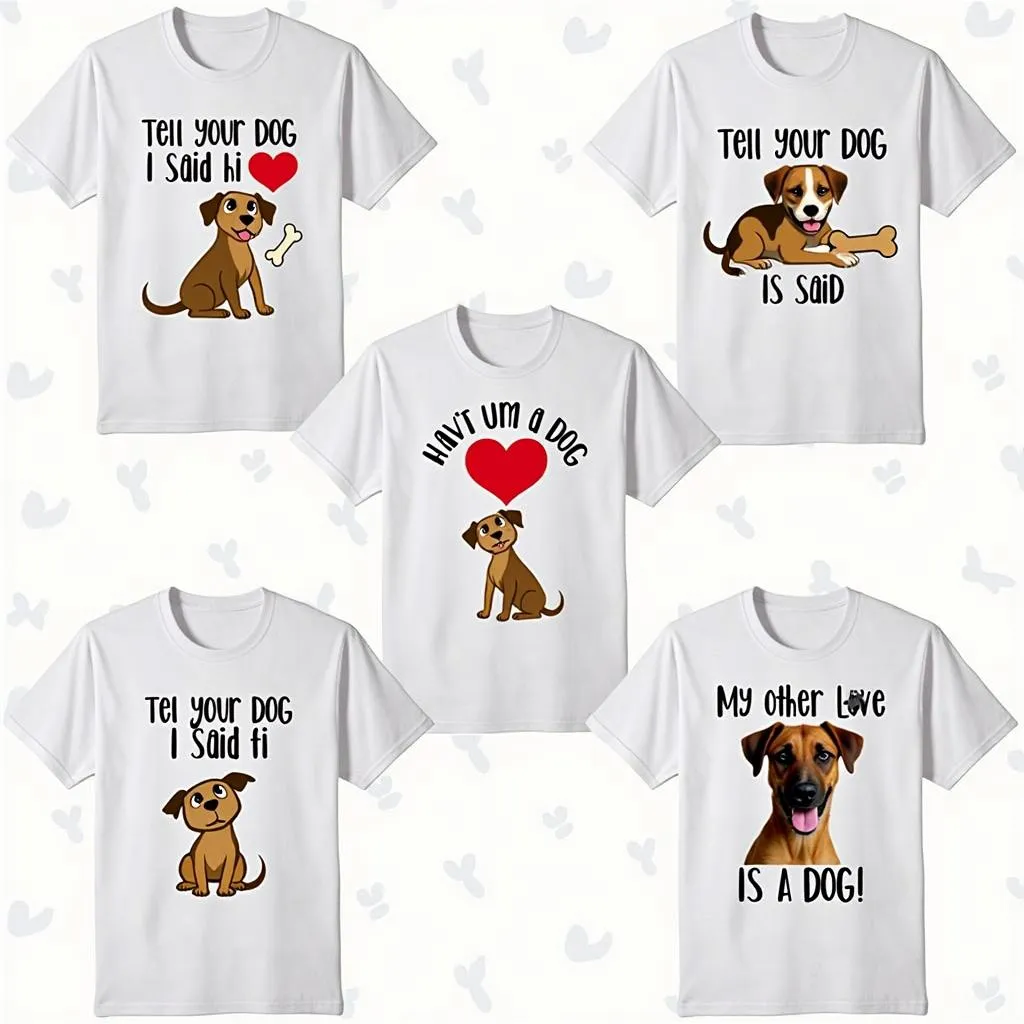 Tell your dog I said hi shirt design: A variety of cute dog illustrations and funny quotes