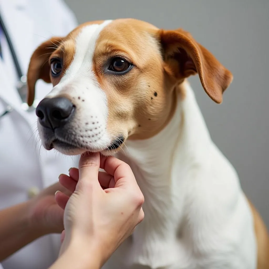 Applying triamcinolone cream to a dog's skin