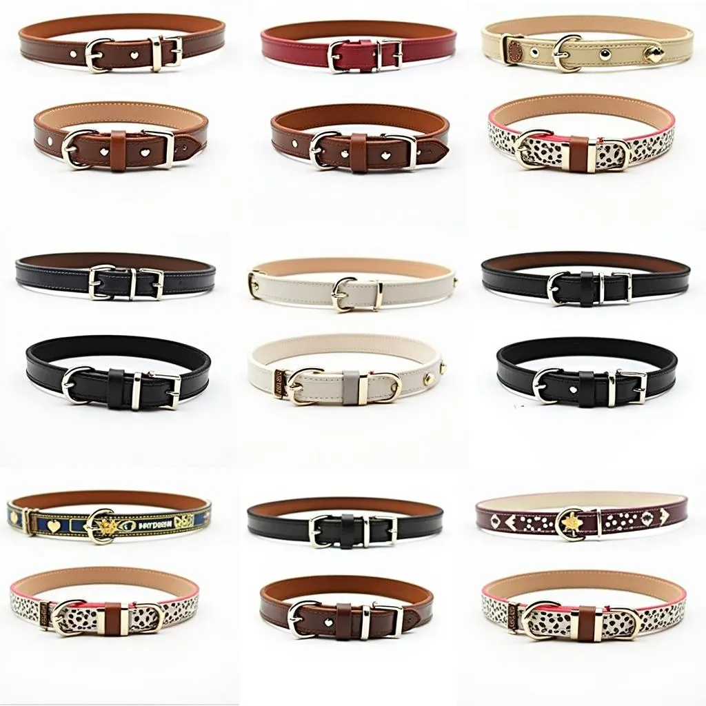 A variety of unique dog collars for large breeds, showcasing diverse styles and designs.