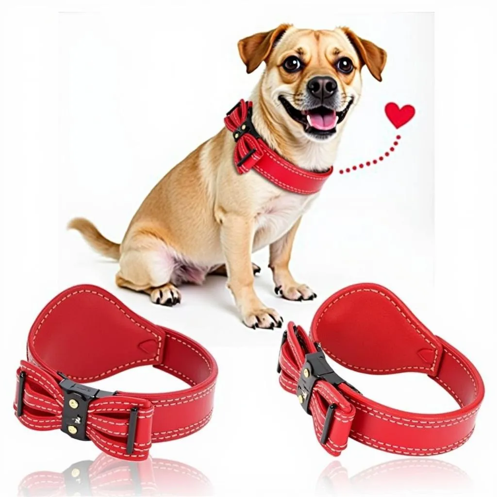 Dog wearing a red heart Valentine's Day collar