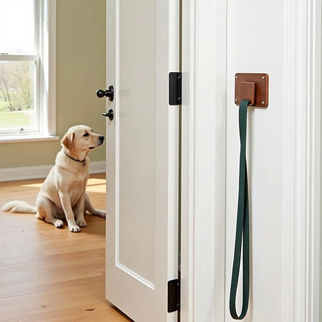 Wall dog hooks near doorway