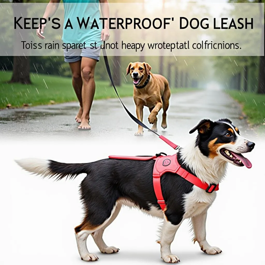 Waterproof dog leash on a walk in the rain