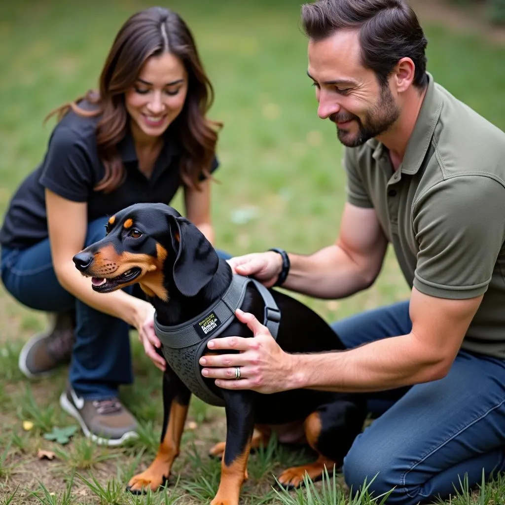 Weiner dog harness training