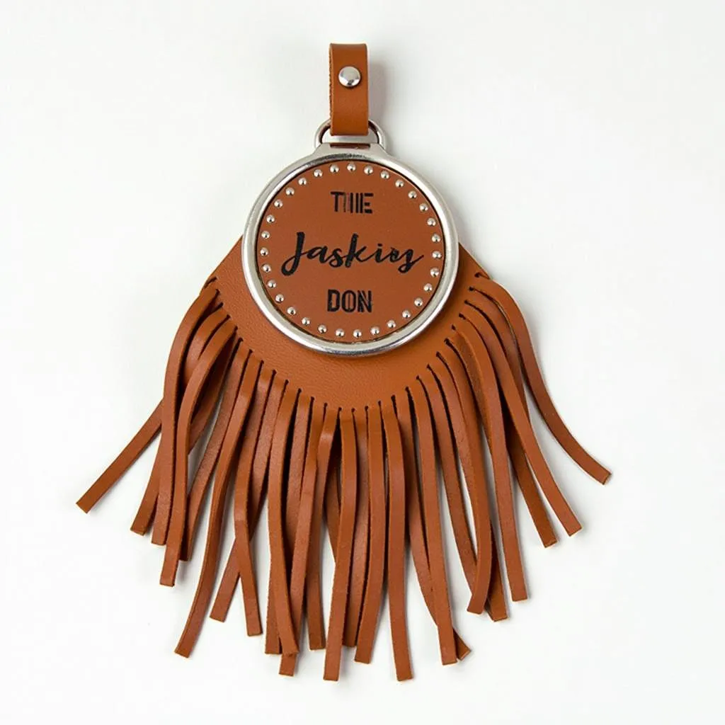 Western dog tags with leather fringe