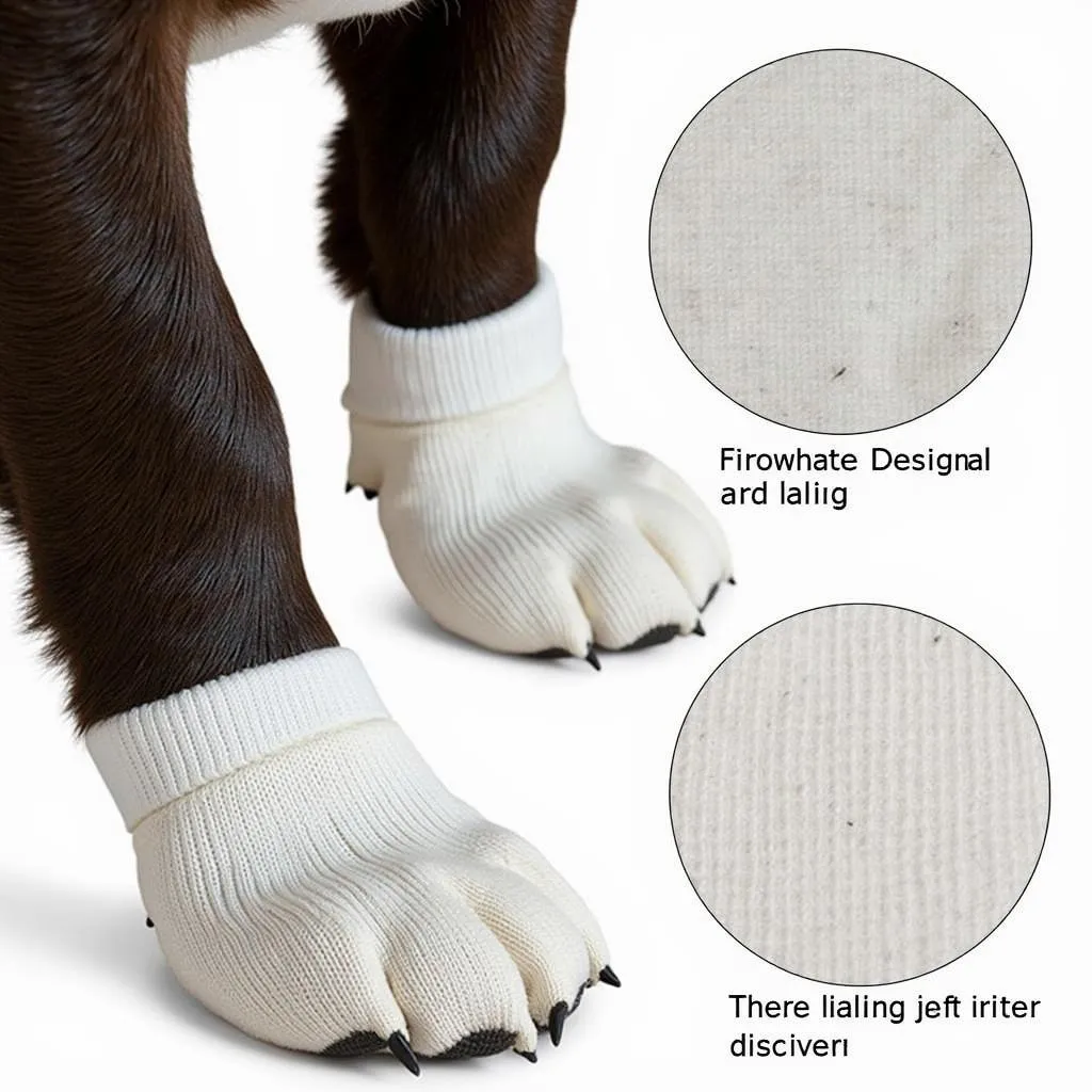 White dog socks worn on a dog's paw