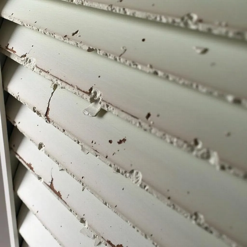 Dog chewing on window shutters causing damage