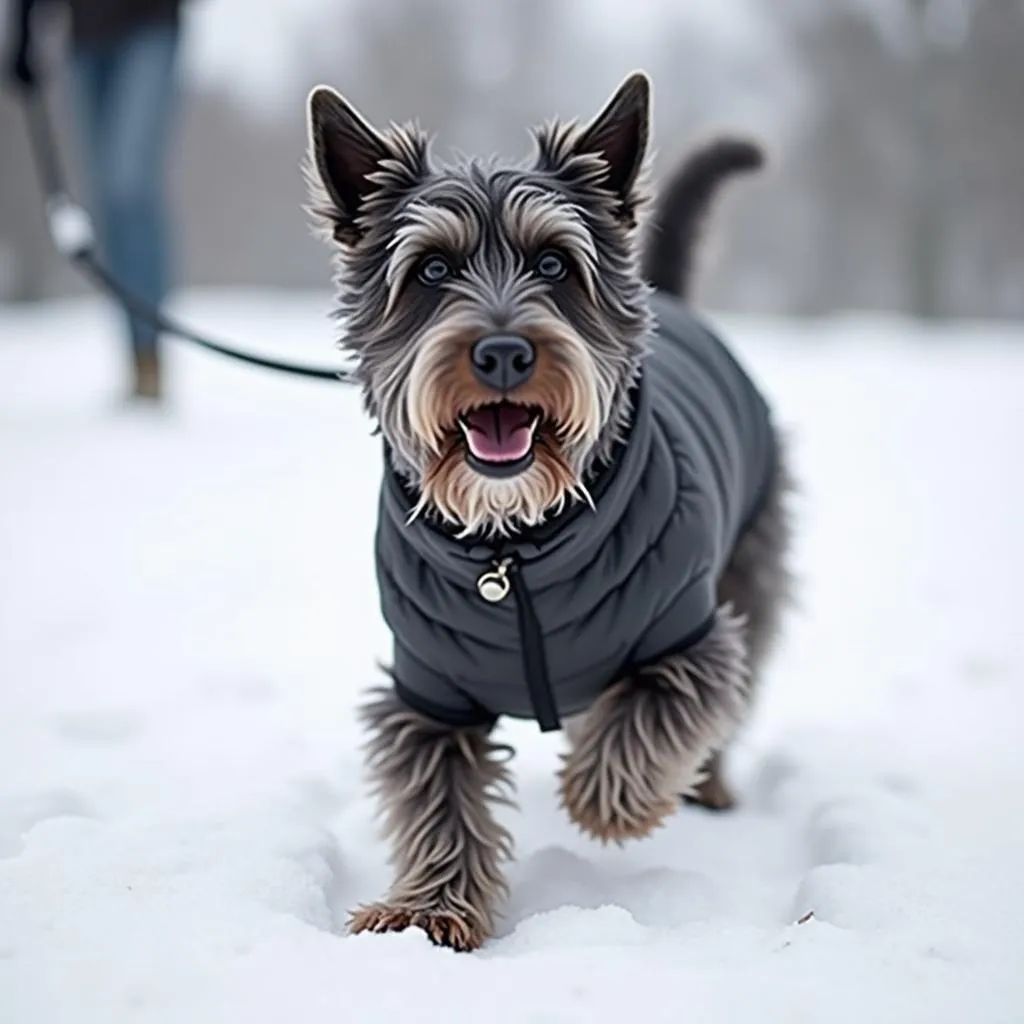 Munro Scottie dog enjoying a winter walk in the snow